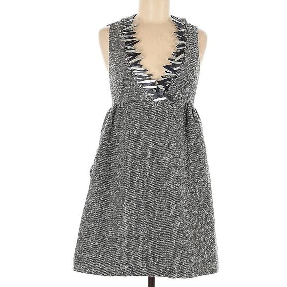 Anna Sui for Target Metallic Grey Boucle V-Neck Shift Mini Dress Size 3 - Picture 2 of 12